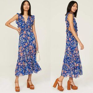 MISA Los Angeles Natasha Cut-Out Ruffled Midi-Dress in Sirenuse Floral - NWOT